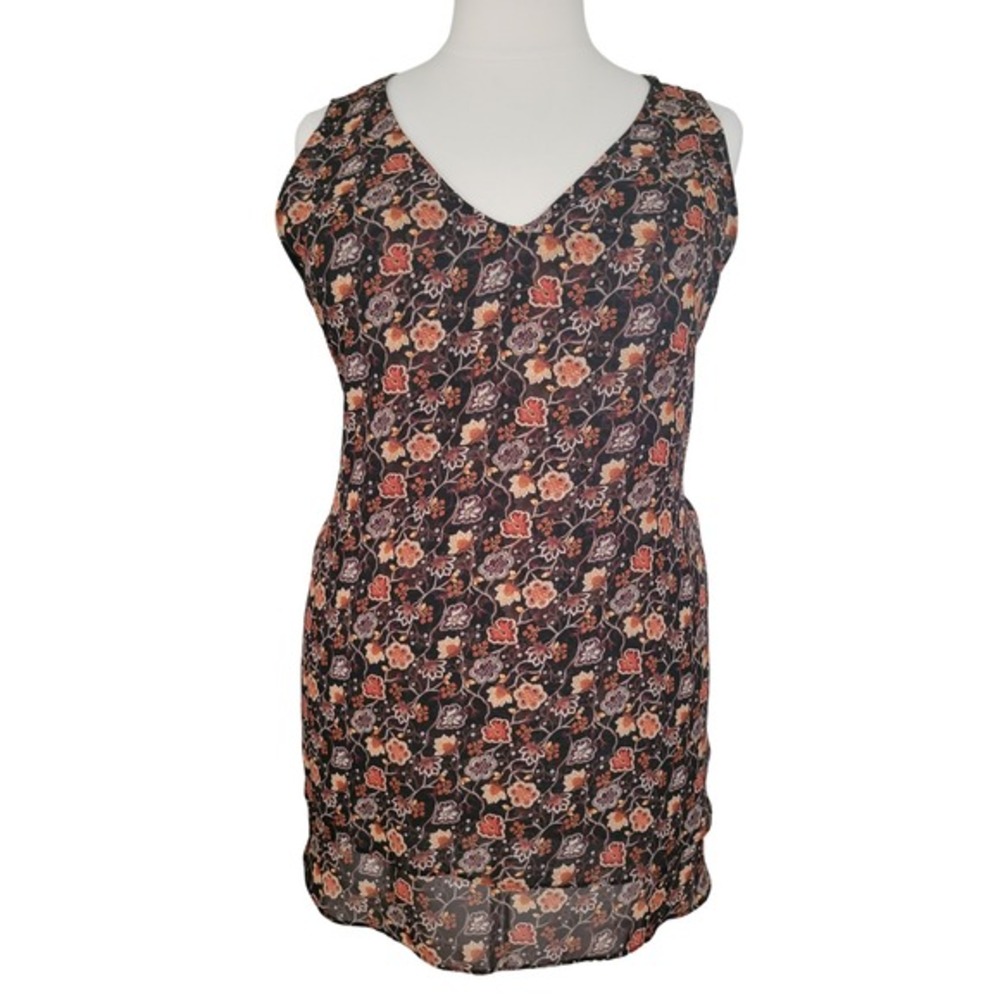 Lane Bryant Black Floral Sleeveless V Neck Swing Double Layer Tank 34/36